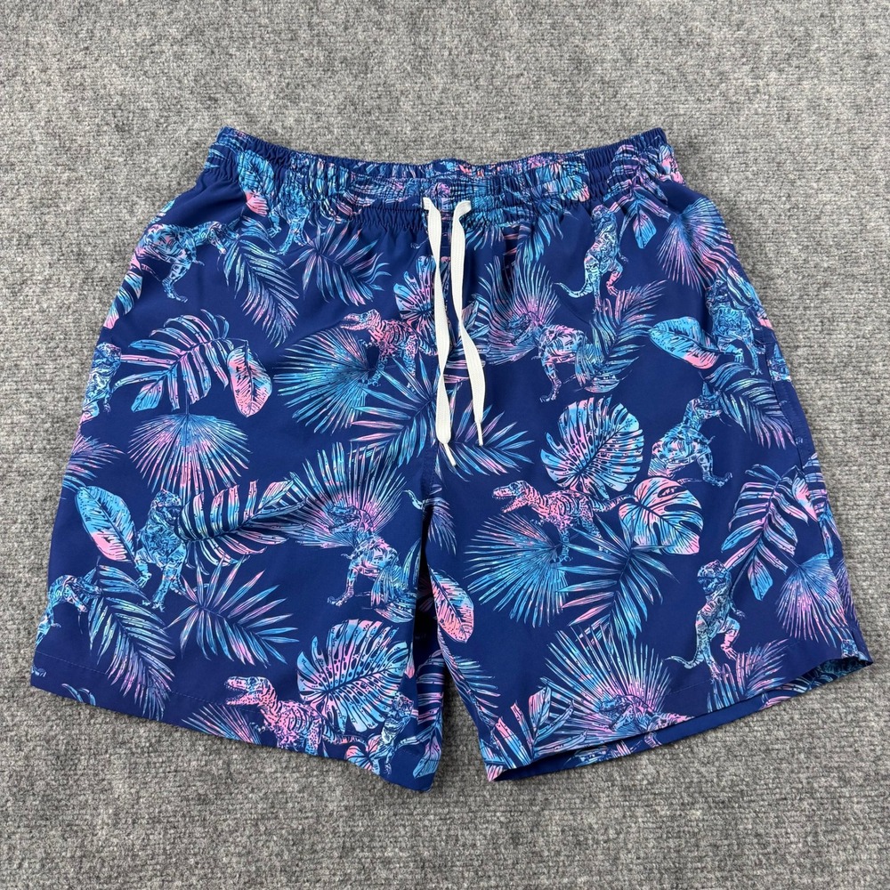 Chubbies Swim Trunks Mens XL Blue Dinosaur Tropical Print 7 Inch Inseam Shorts